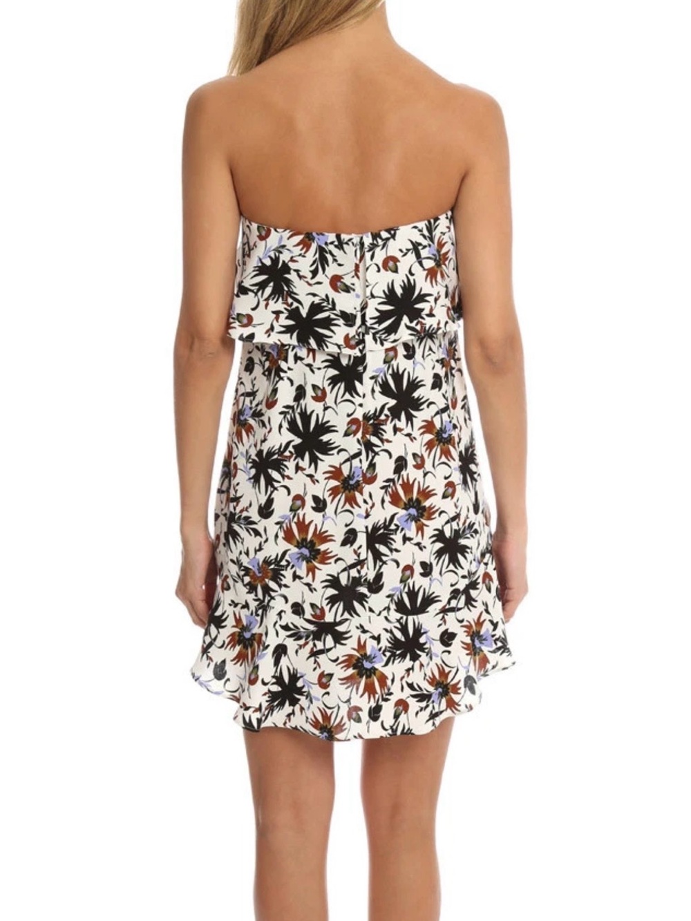 A.L.C. Romy Strapless Ruffle Mini Dress In White Floral, 100% Silk, Size 6 - Picture 2 of 16